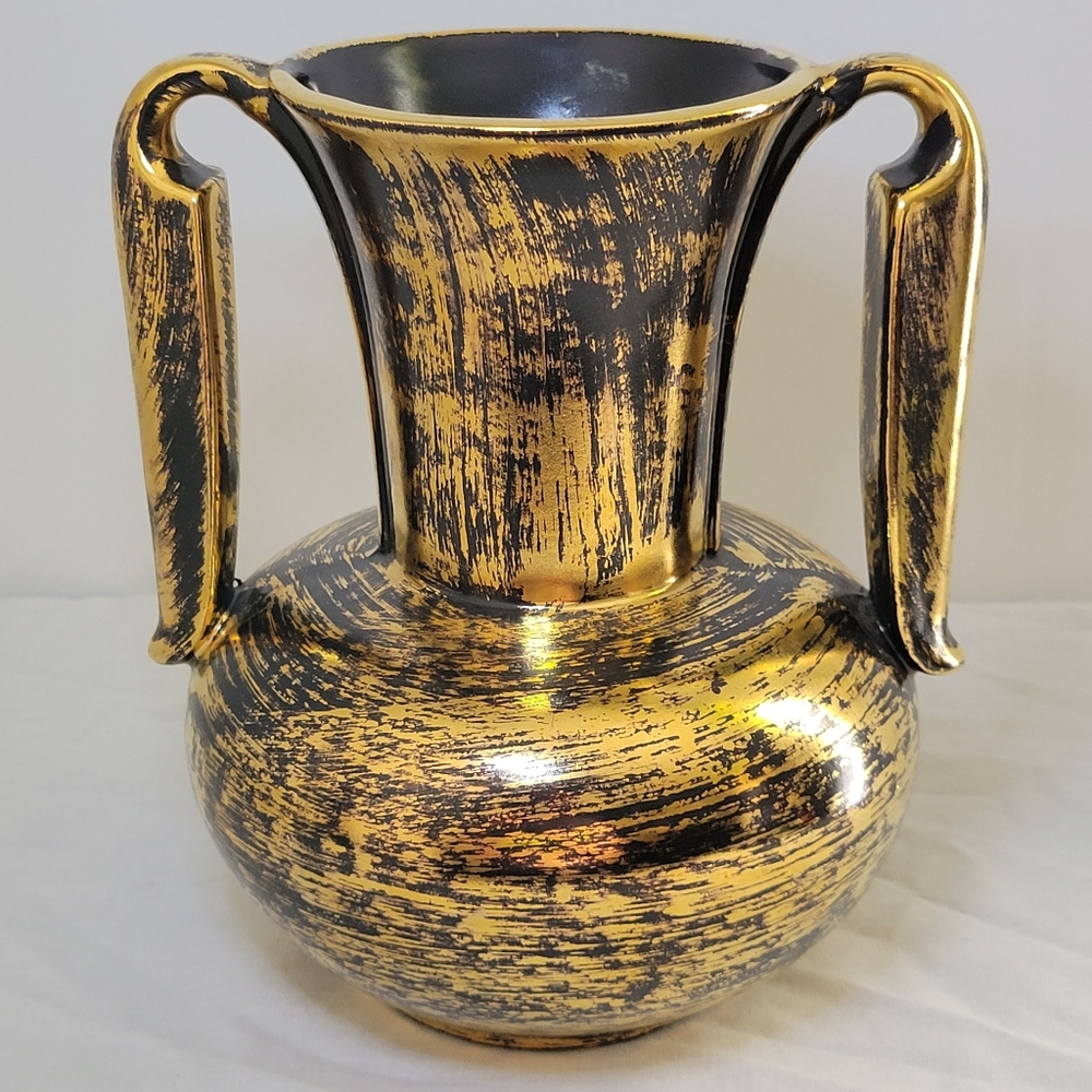 Vintage Stangl Black Gold Dual Handle Vase - Picture 5 of 10